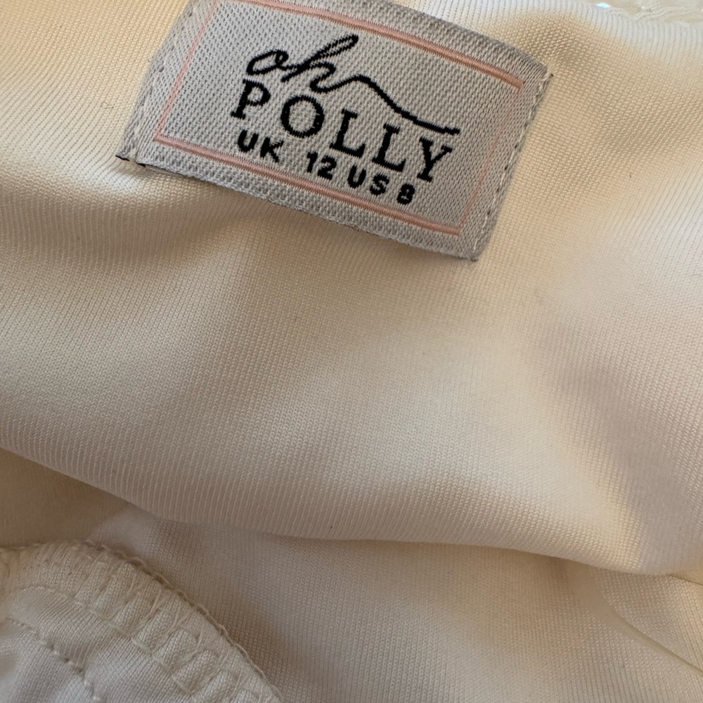 Oh Polly Versailles Deep Plunge Embellished Mini Dress White Pearl Sz 8 - Picture 4 of 10